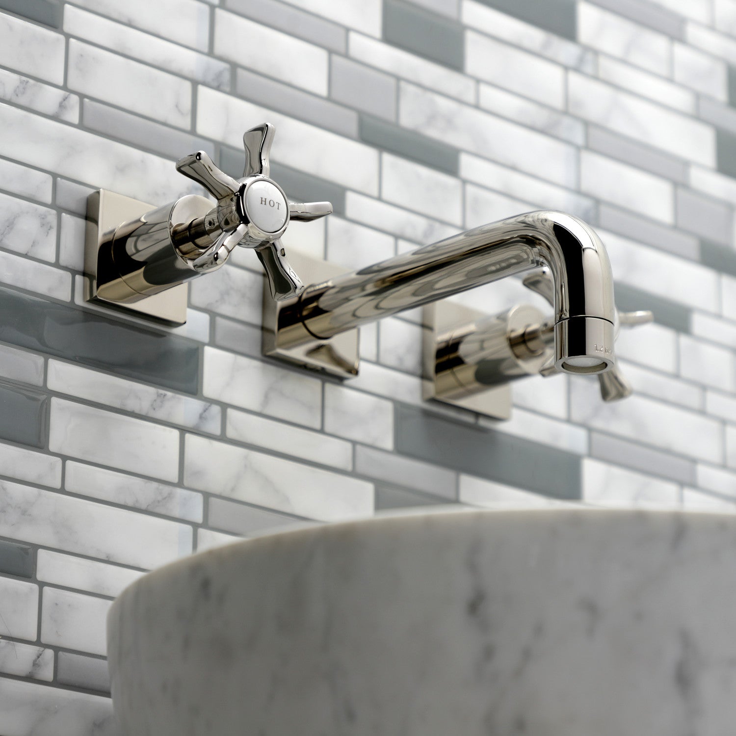 Kingston Sona KS6126NX - Hamilton Double-Handle 3-Hole Wall Mount Bathroom Faucet, Polished Nickel — thumbnail 2